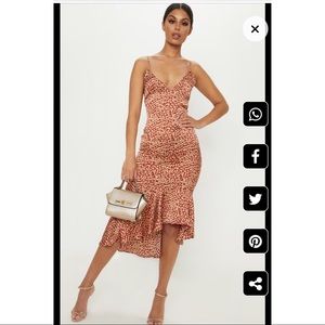 Pretty Little Thing Red Leopard Midi Dress sz 12